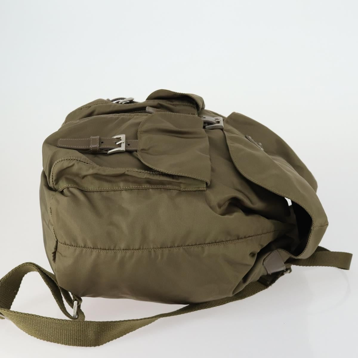 Prada Vela Double Front Pocket Backpack Tessuto With Saffiano Leather Khaki Nylon Backpack Bag (Pre-Owned)