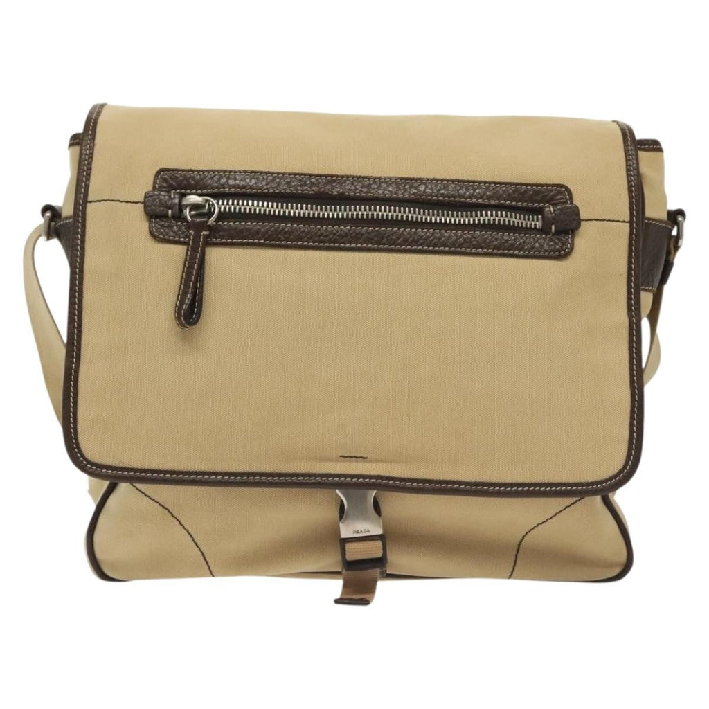 Prada Vintage Shoulder Bag Canvas Beige Canvas Shoulder Bag Bag (Pre-Owned)