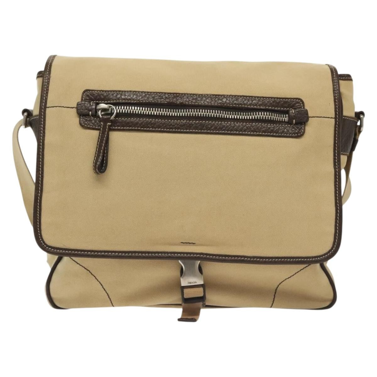Prada Vintage Shoulder Bag Canvas Beige Canvas Shoulder Bag Bag (Pre-Owned)