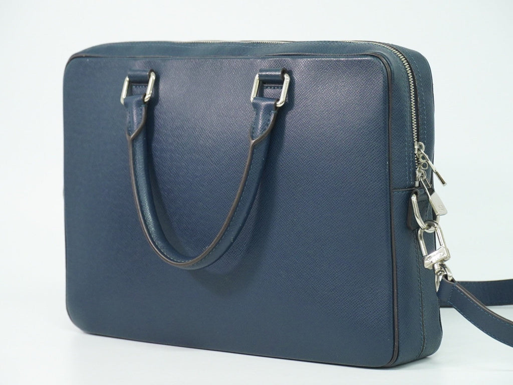 Louis Vuitton Porte-Documents Business Bag Taiga Leather Navy Leather Briefcase Bag (Pre-Owned)