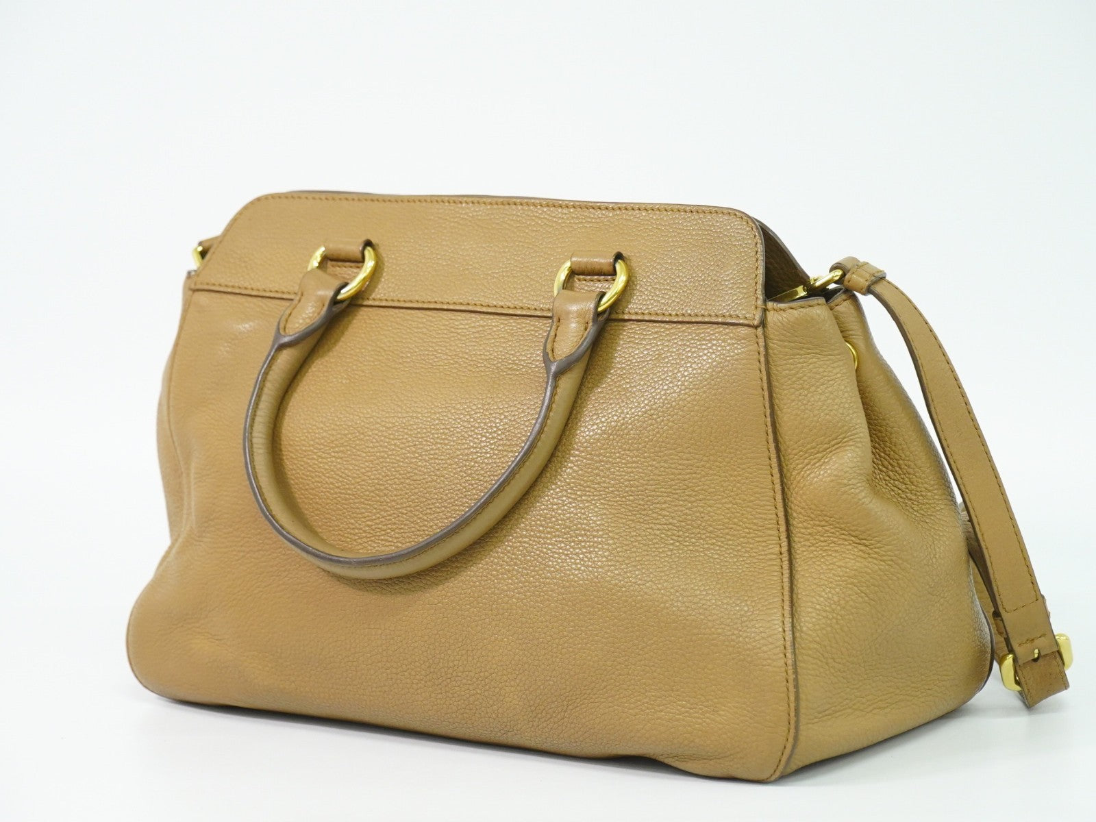 Prada Vintage Handbag Leather Beige Leather Handbag (Pre-Owned)