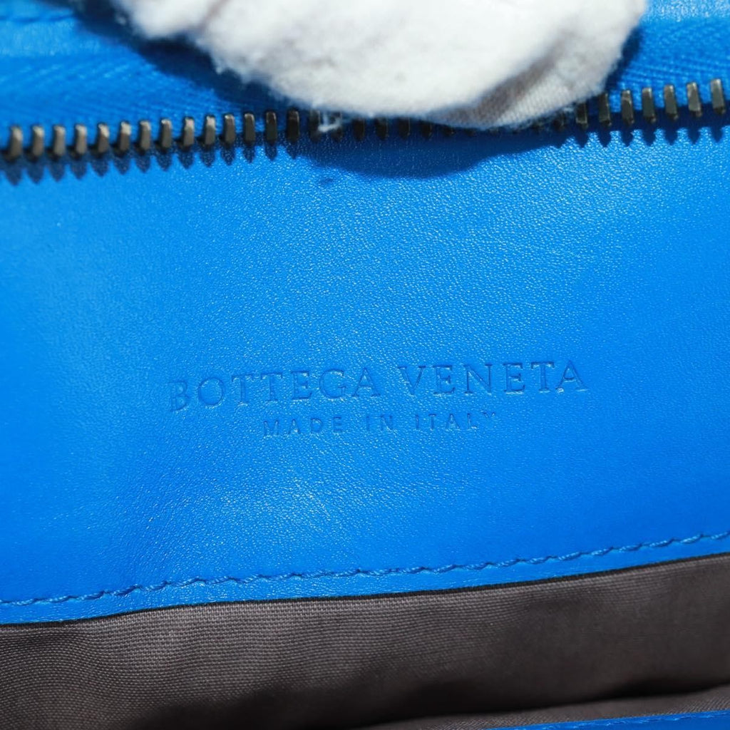 Bottega Veneta Top Zip Briefcase Intrecciato Nappa Blue Leather Briefcase Bag (Pre-Owned)