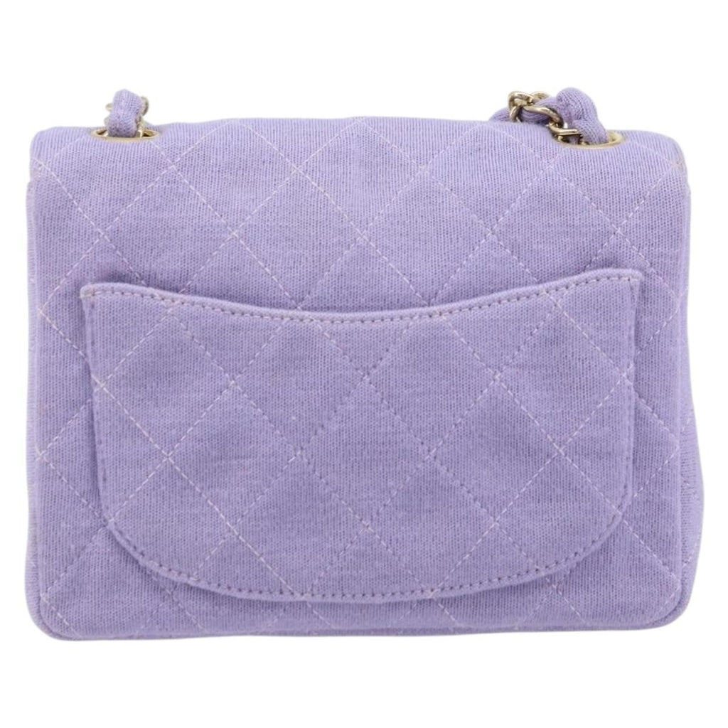 Chanel Square Classic Single Flap Bag Fabric Purple Cotton Crossbody Bag Bag (Pre-Owned)