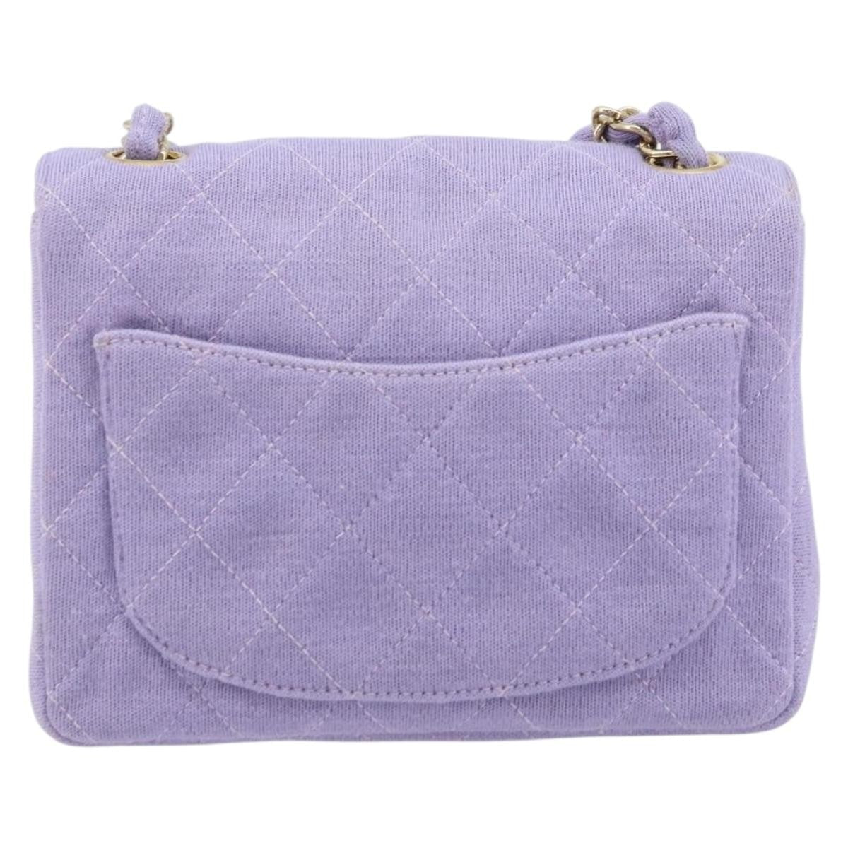 Chanel Square Classic Single Flap Bag Fabric Purple Cotton Crossbody Bag Bag (Pre-Owned)