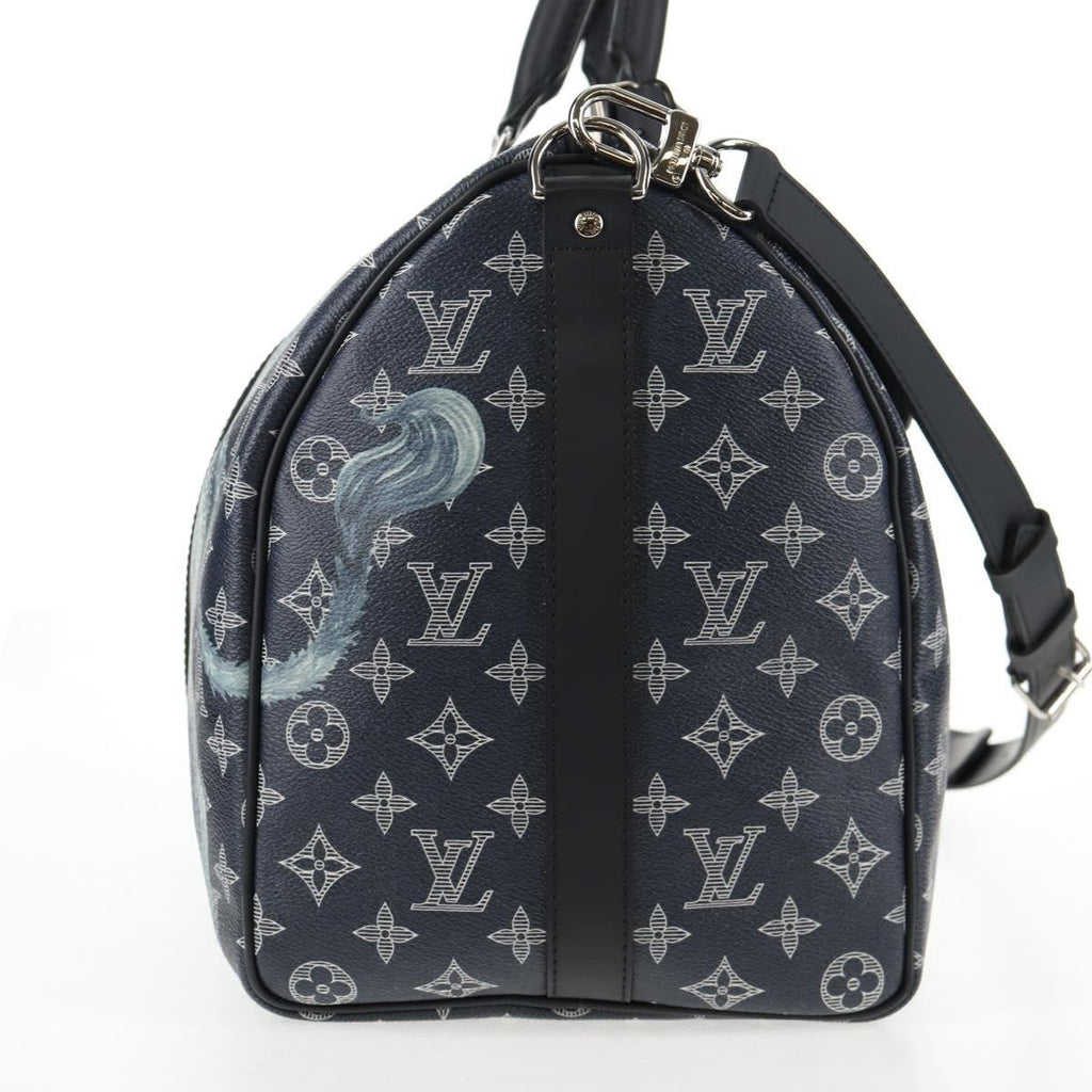 Louis Vuitton Keepall Bandouliere Bag Limited Edition Chapman Savane Monogram Canvas Navy Canvas Travel Bag Bag (Pre-Owned)