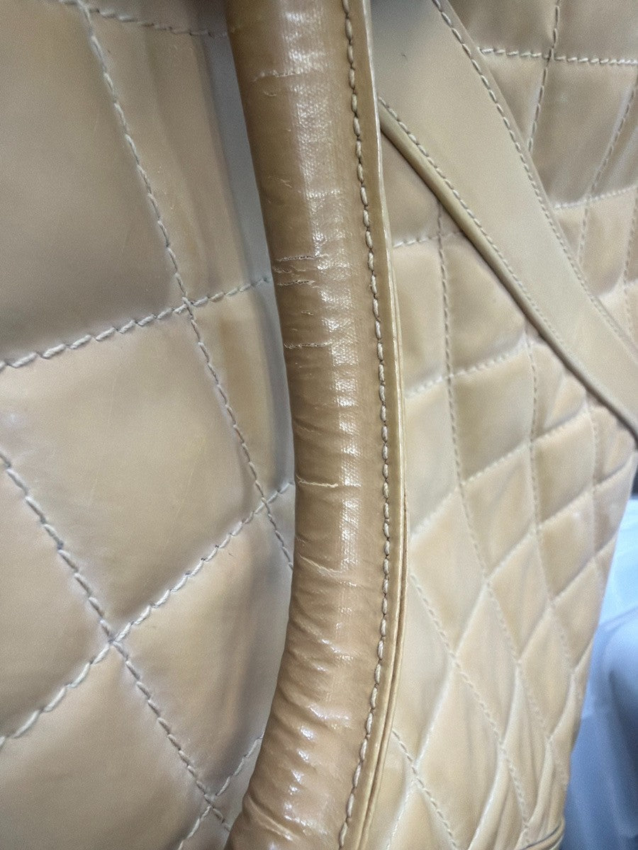 Chanel Vintage Bowler Bag Lambskin Beige Patent_Leather Handbag (Pre-Owned)