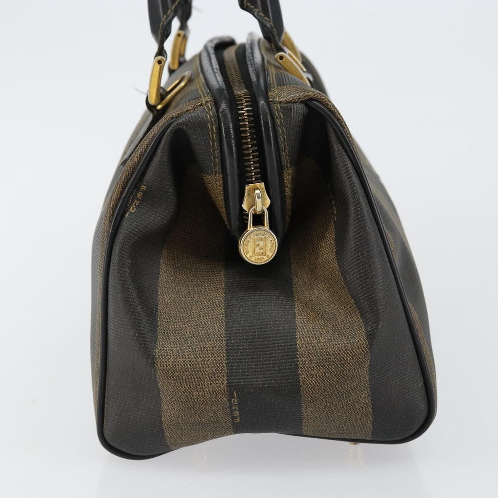 Fendi Vintage Pequin Boston Bag Coated Canvas Black Canvas Bag (Pre-Owned)