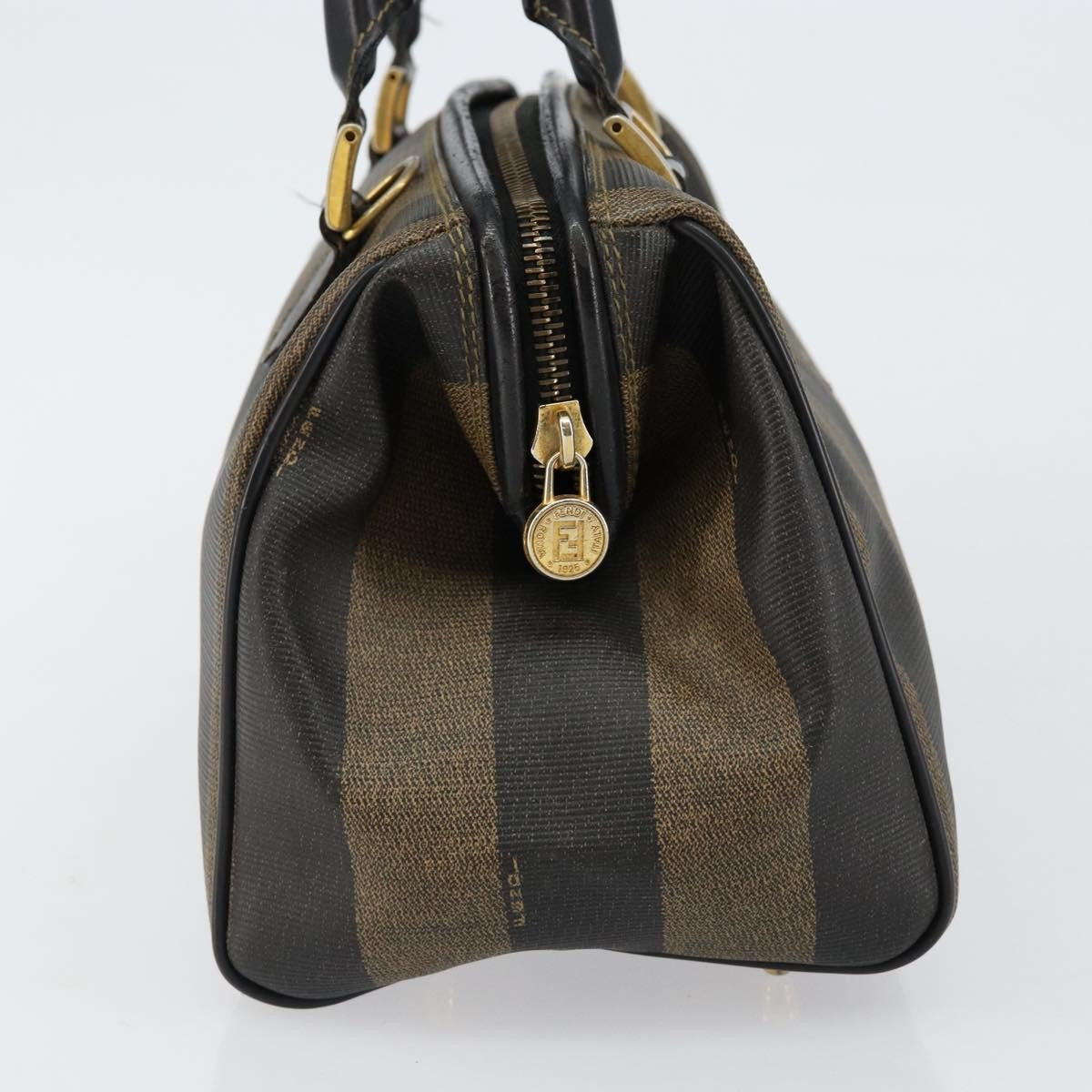 Fendi Vintage Pequin Boston Bag Coated Canvas Black Canvas Bag (Pre-Owned)