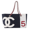 Chanel No.5 Tote Canvas And Leather Navy Canvas Tote Bag Bag (Pre-Owned)