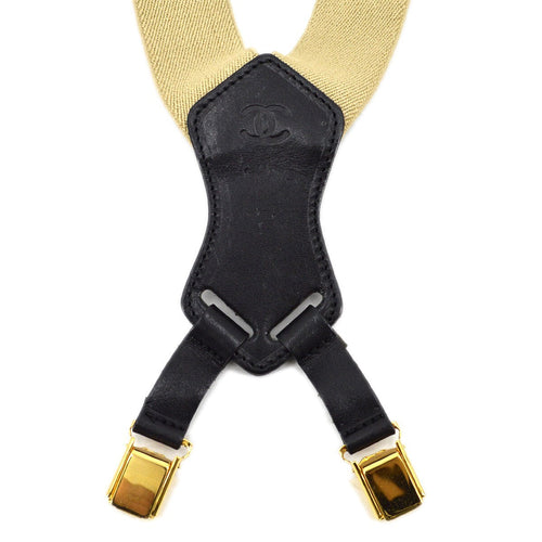 Chanel Logo Suspenders Canvas Beige Canvas Belts Accessory (Pre-Owned)
