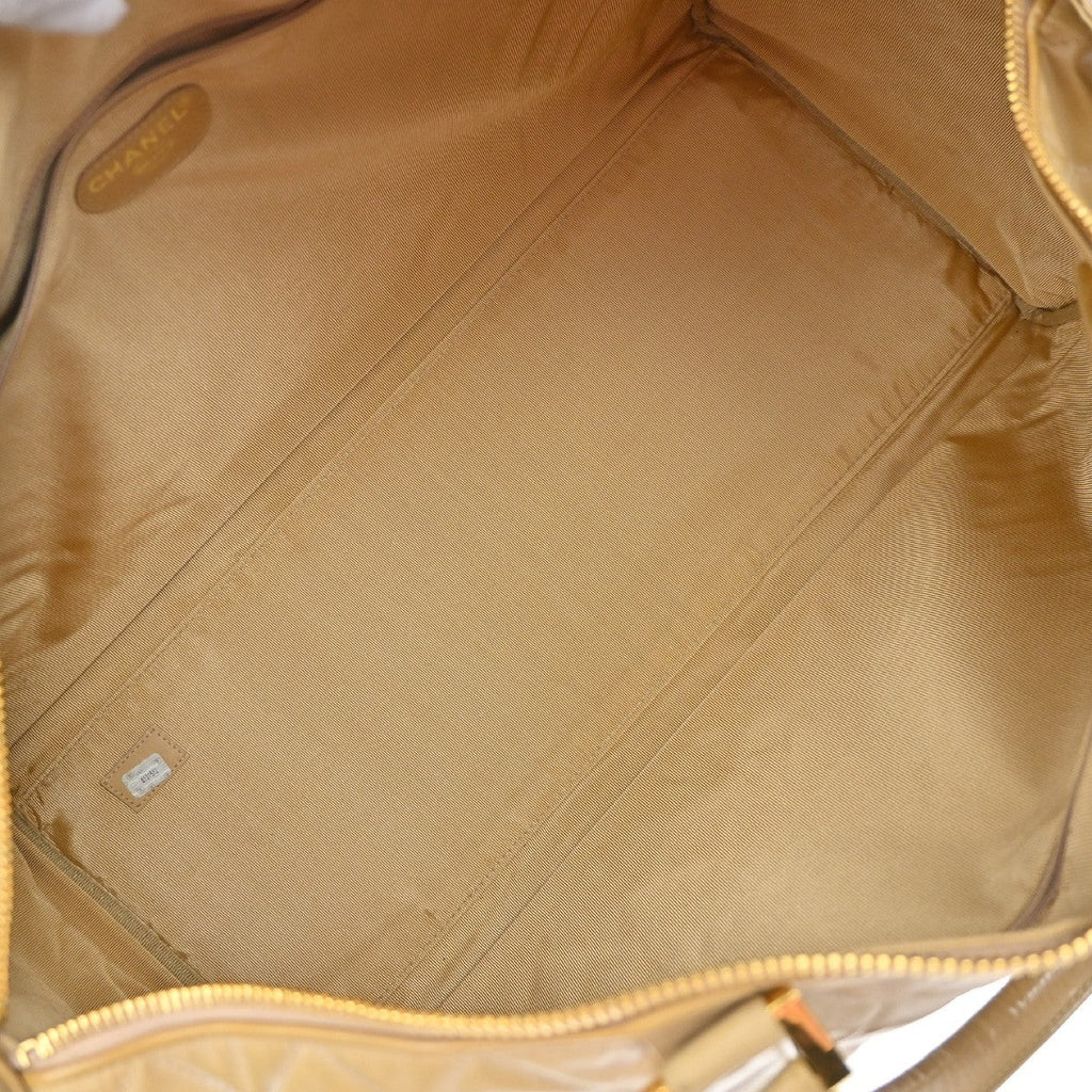 Chanel Vintage Bowler Bag Lambskin Beige Patent_Leather Handbag (Pre-Owned)