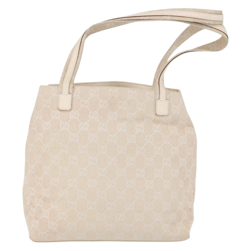 Gucci Double Pocket Tote Gg Canvas Ecru Canvas Handbag (Pre-Owned)