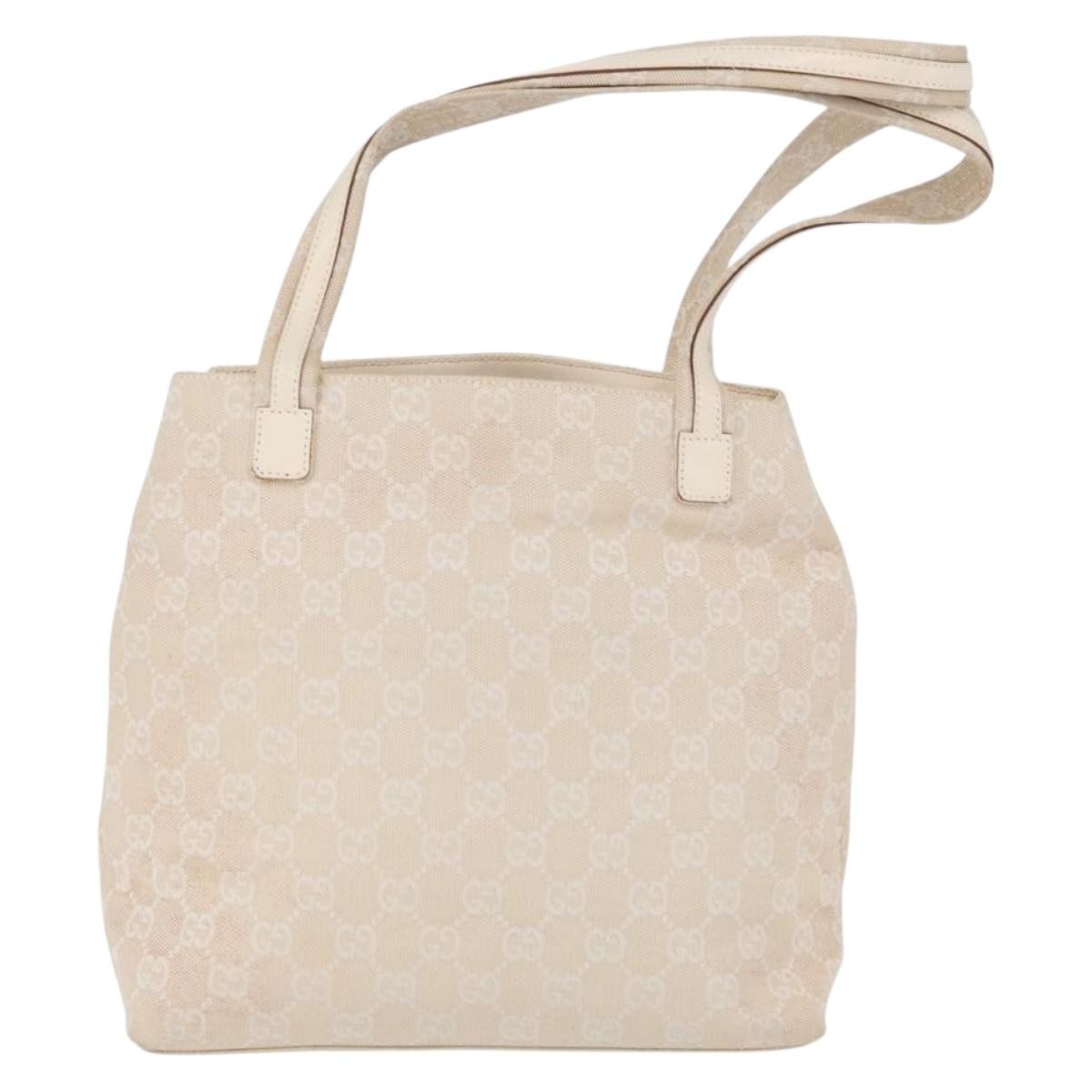 Gucci Double Pocket Tote Gg Canvas Ecru Canvas Handbag (Pre-Owned)