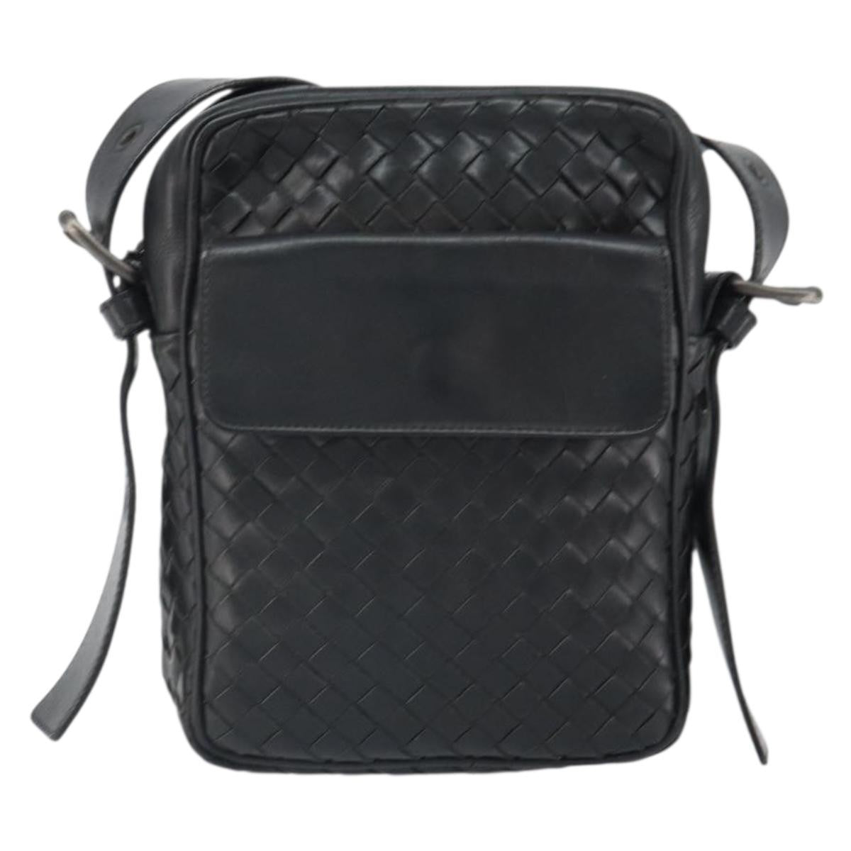 Bottega Veneta Intrecciato Shoulder Bag Leather Black Leather Shoulder Bag Bag (Pre-Owned)