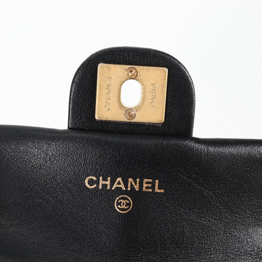 Chanel Lady Handle Flap Card Holder On Chain Quilted Calfskin Black Leather Bag (Pre-Owned)