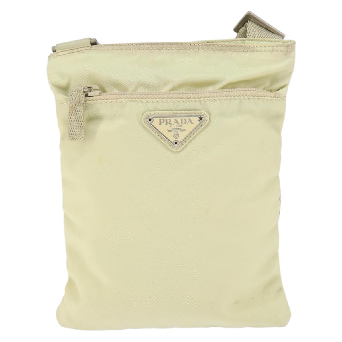 Prada Flat Messenger Bag Tessuto Ecru Nylon Shoulder Bag Bag (Pre-Owned)