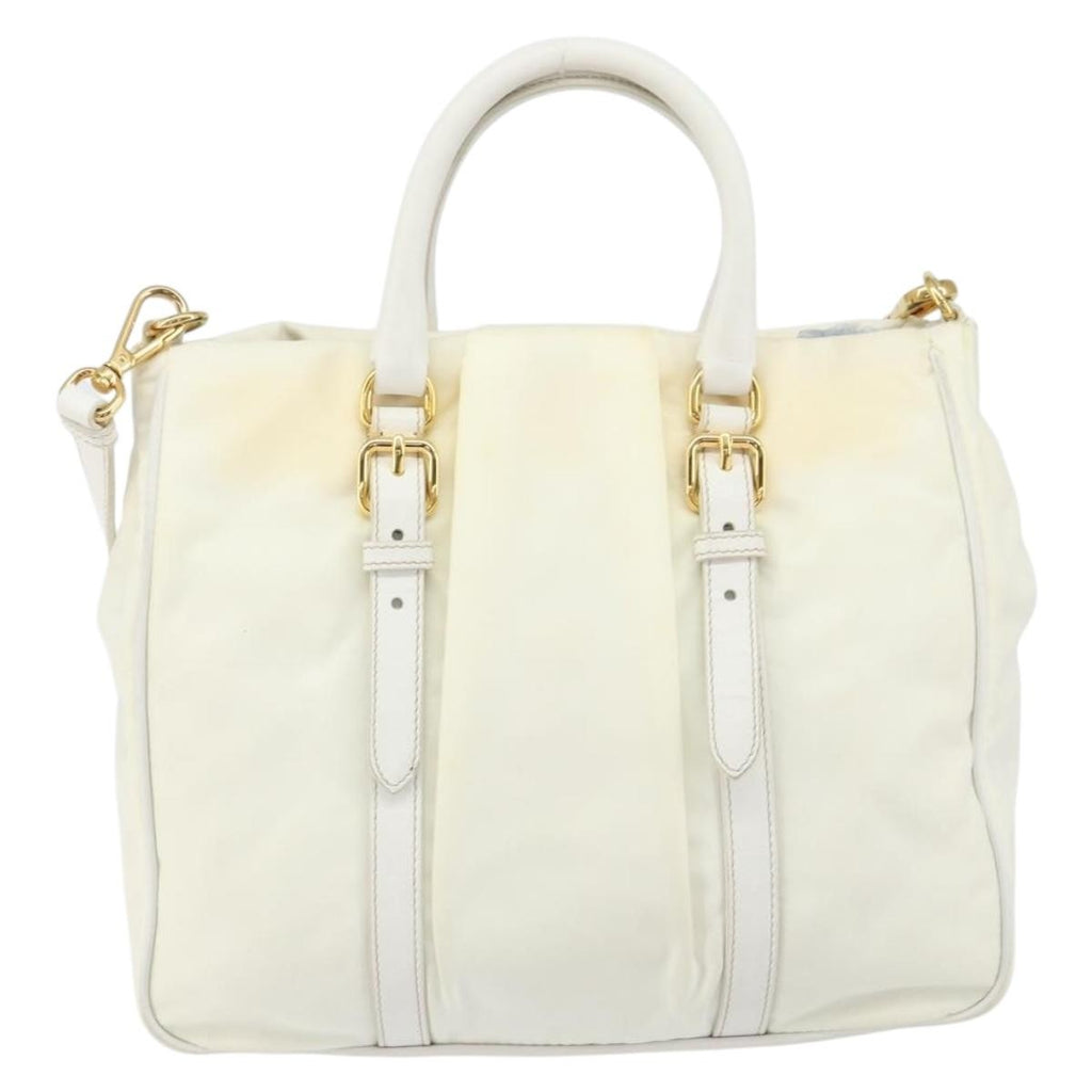 Prada Vintage Tote Tessuto With Leather White Nylon Tote Bag Bag (Pre-Owned)