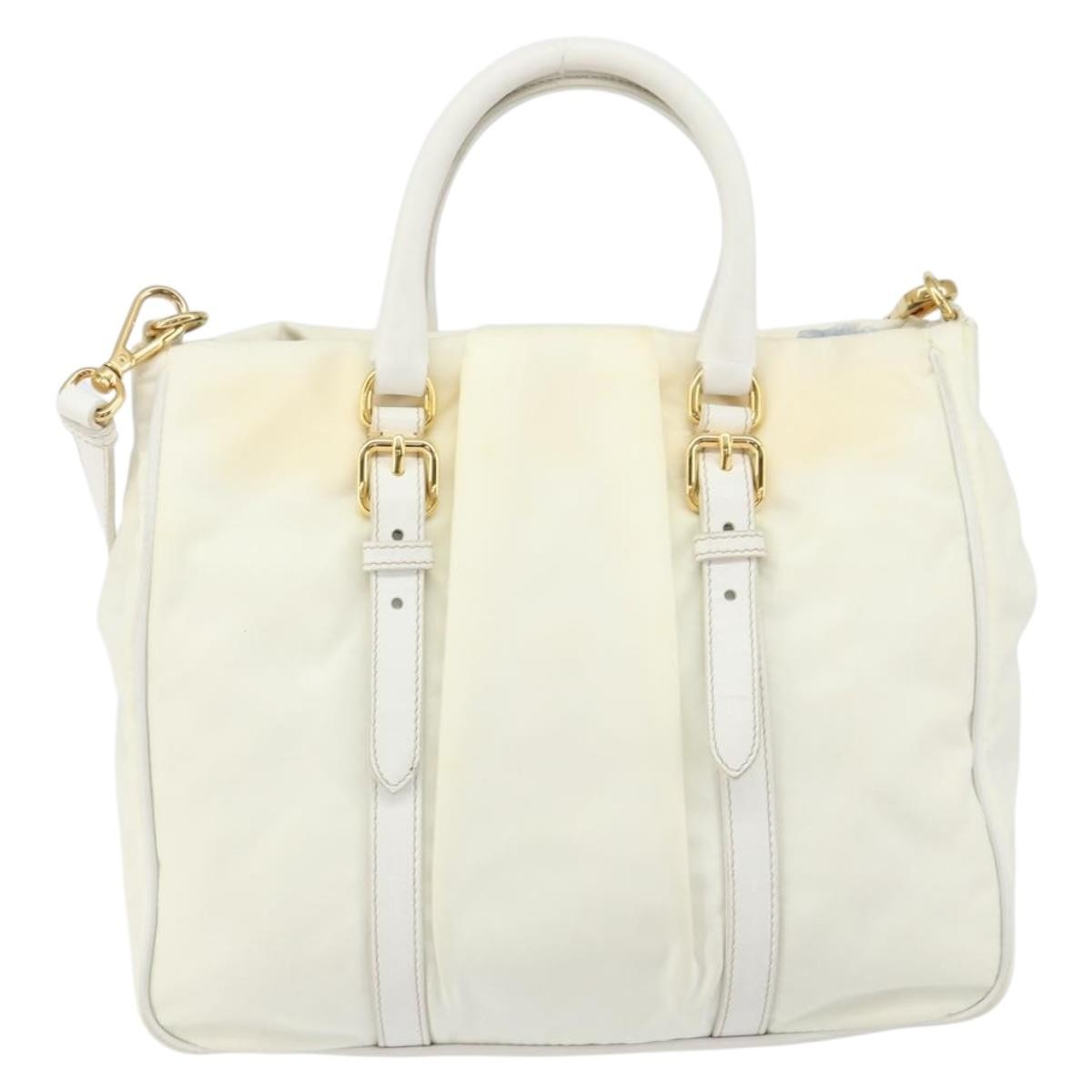 Prada Vintage Tote Tessuto With Leather White Nylon Tote Bag Bag (Pre-Owned)