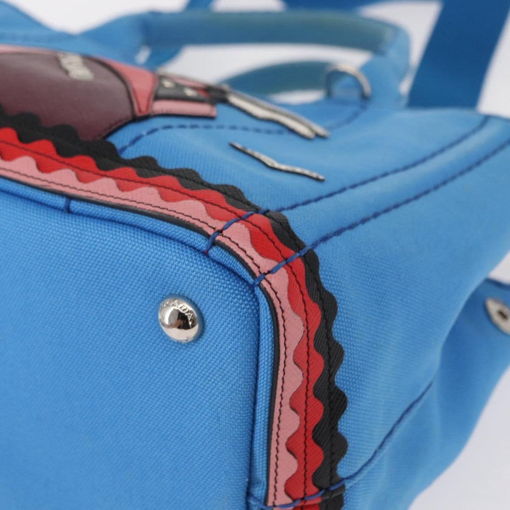 Prada Canapa Convertible Tote Canvas With Applique Blue Canvas Tote Bag Bag (Pre-Owned)