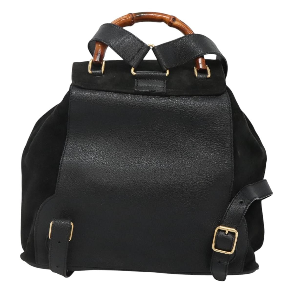 Gucci Vintage Bamboo Backpack Suede And Leather Black Suede Backpack Bag (Pre-Owned)