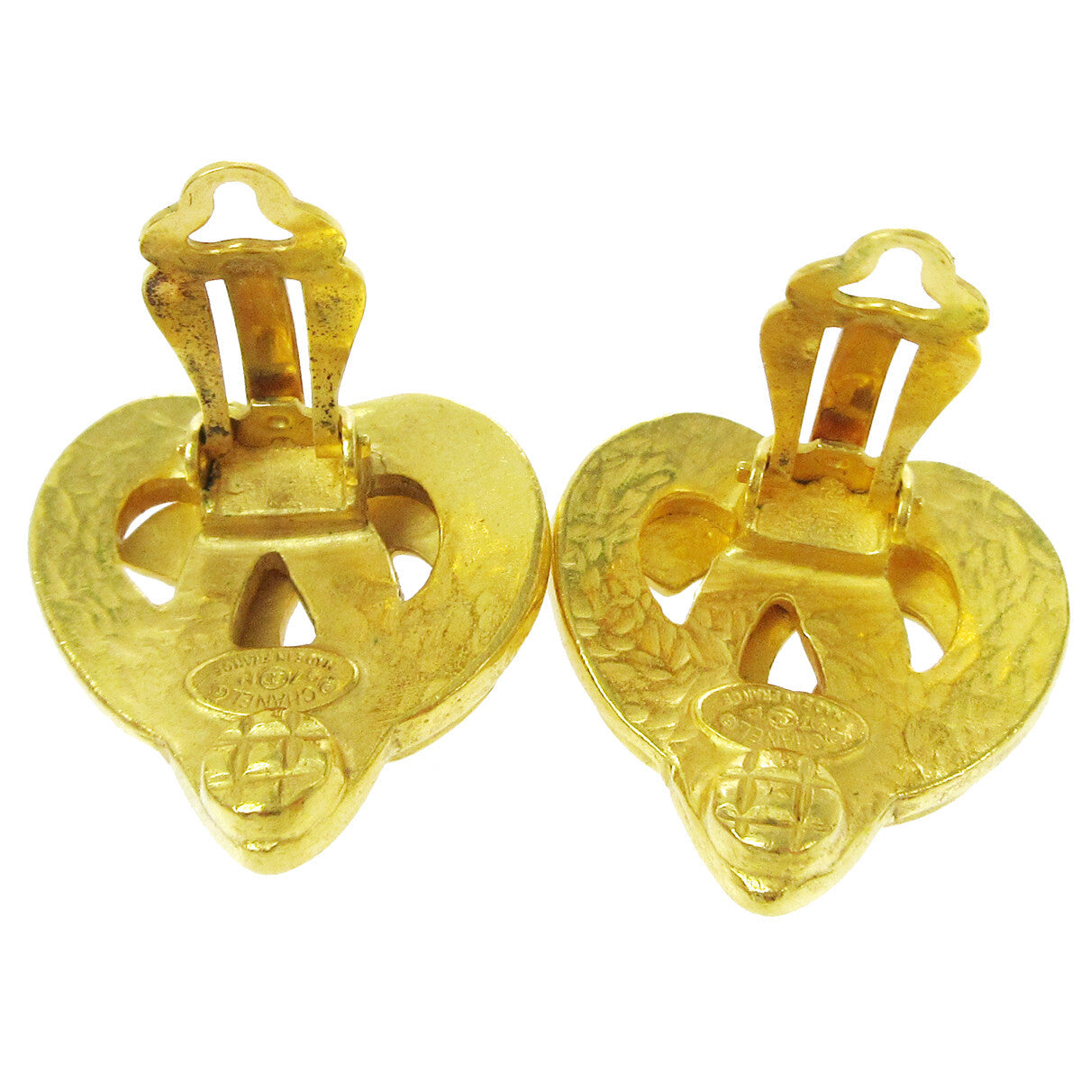 Chanel Vintage Cc Heart Clip-On Earrings Metal Gold Gold_Plated Earrings Jewelry (Pre-Owned)