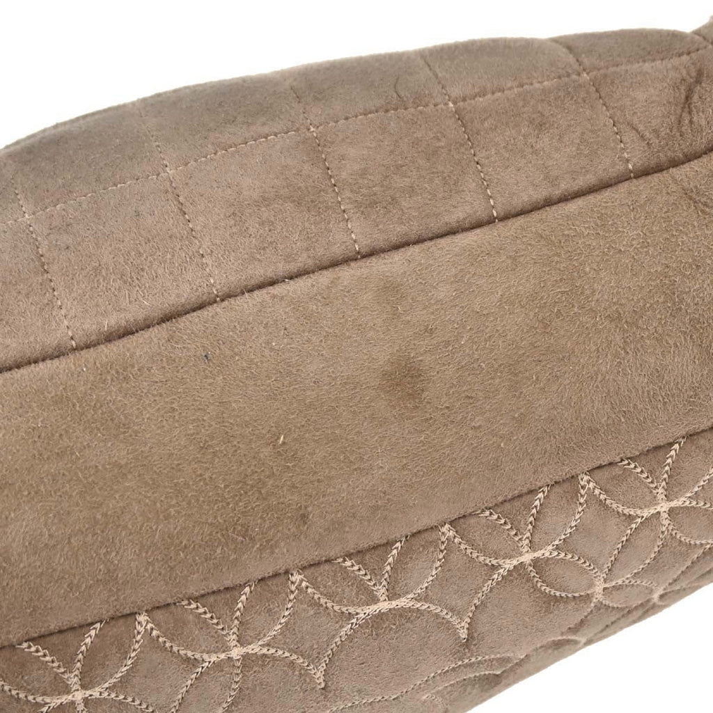 Chanel Vintage Embroidered Cc Chain Tote Quilted Suede And Shearling Brown Suede Tote Bag Bag (Pre-Owned)