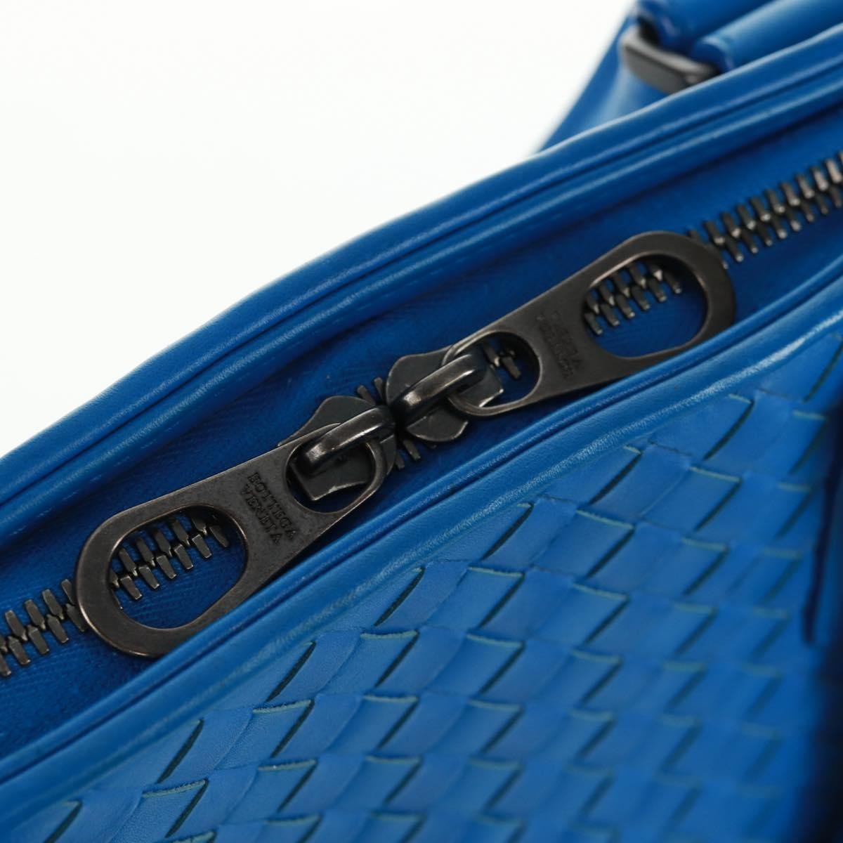 Bottega Veneta Top Zip Briefcase Intrecciato Nappa Blue Leather Briefcase Bag (Pre-Owned)
