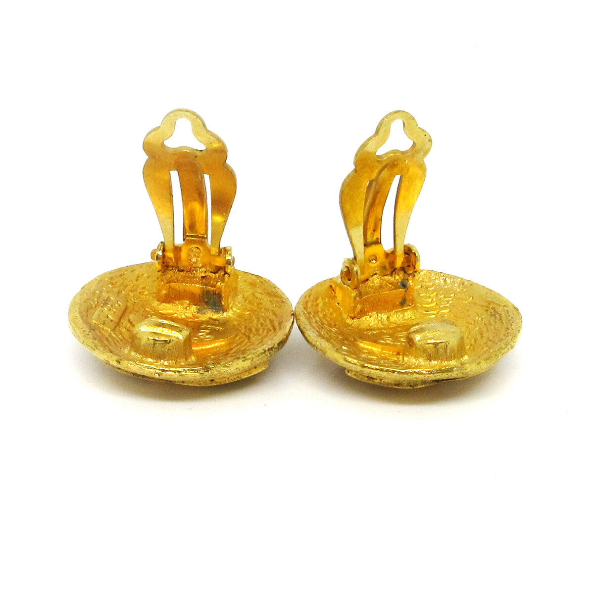 Chanel Vintage Cc Round Clip-On Earrings Metal Gold Gold_Plated Earrings Jewelry (Pre-Owned)