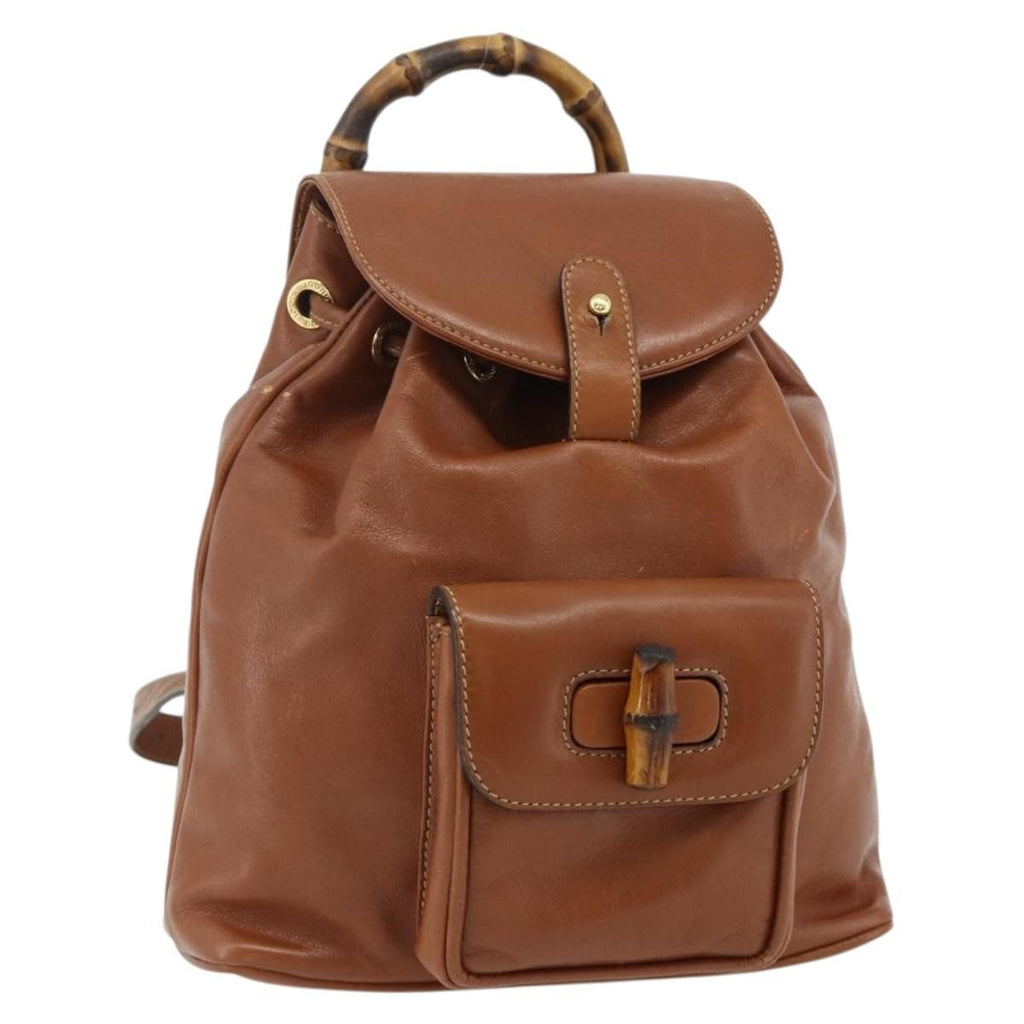 Gucci Vintage Bamboo Backpack Leather Brown Leather Backpack Bag (Pre-Owned)