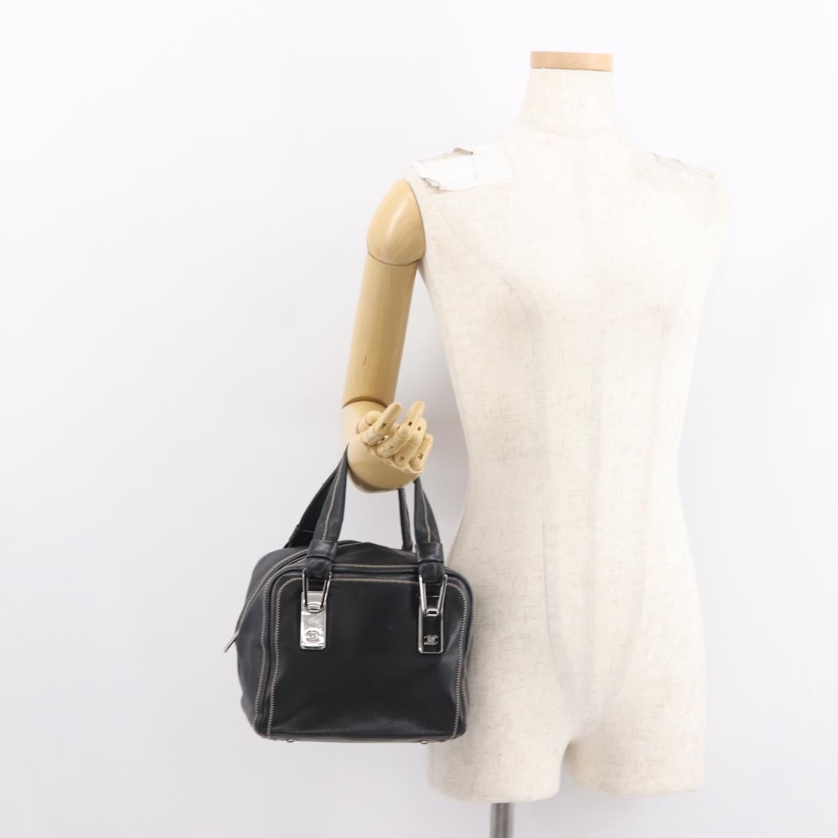 Chanel Cc Bowler Quilted Caviar Black Leather Handbag (Pre-Owned)