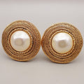 Chanel Vintage Round Clip-On Earrings Metal With Faux Pearl Gold Gold_Plated Earrings Jewelry (Pre-Owned)