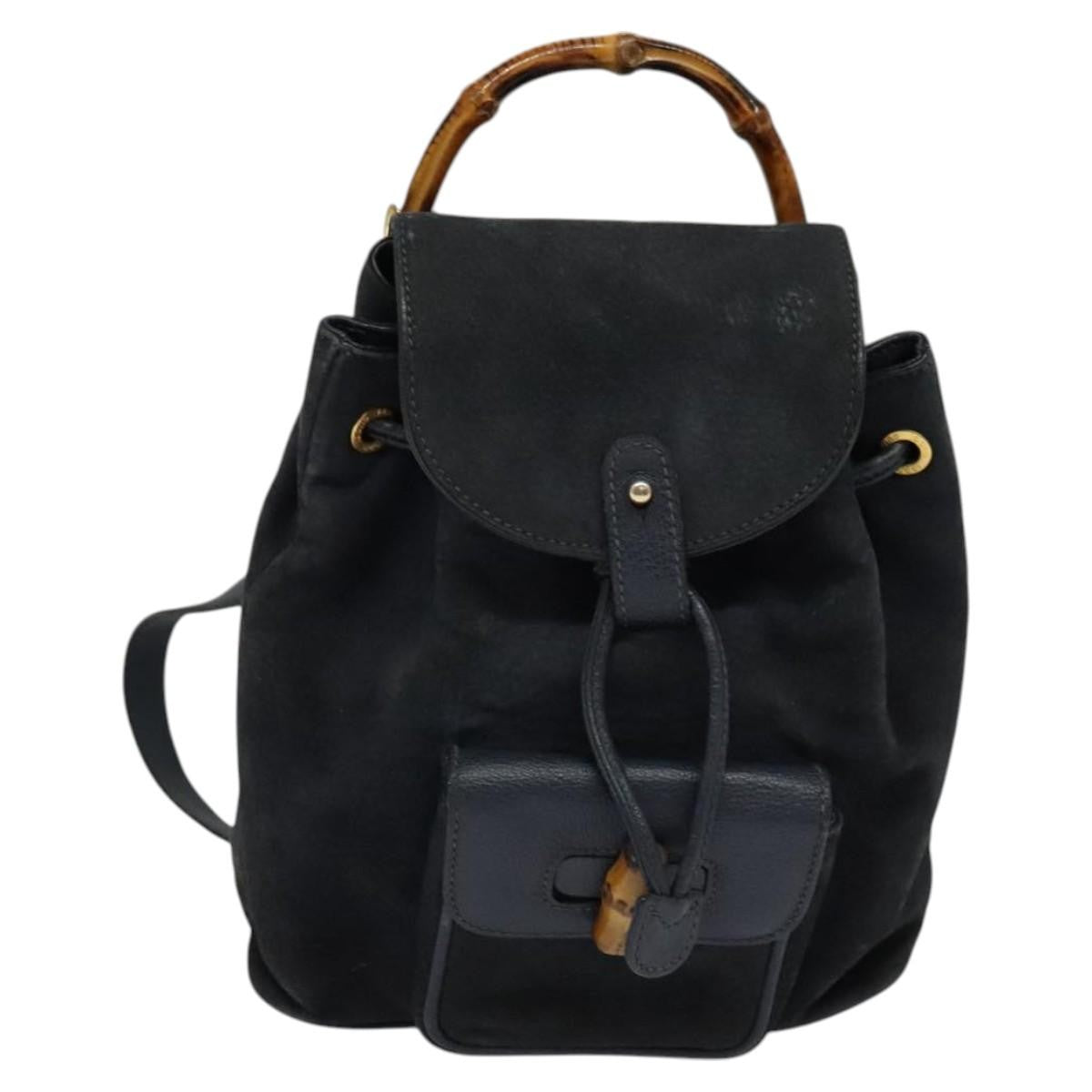 Gucci Gucci Bamboo Backpack Daim Navy Suede Backpack Bag (Pre-Owned)