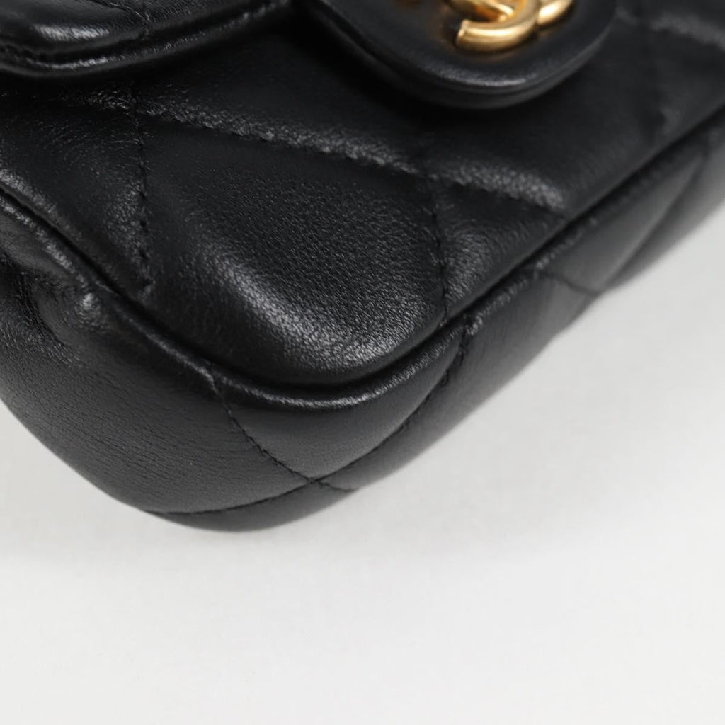 Chanel Lady Handle Flap Card Holder On Chain Quilted Calfskin Black Leather Bag (Pre-Owned)