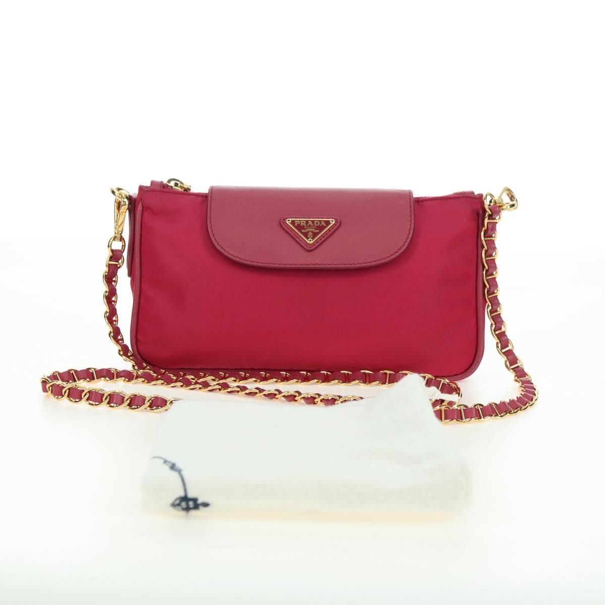 Prada Chain Crossbody Bag Tessuto And Saffiano Leather Pink Nylon Shoulder Bag Bag (Pre-Owned)