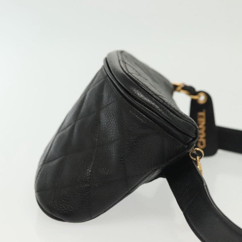 Chanel Vintage Zip Belt Bag Quilted Caviar Black Leather Clutche & Pouche Bag (Pre-Owned)
