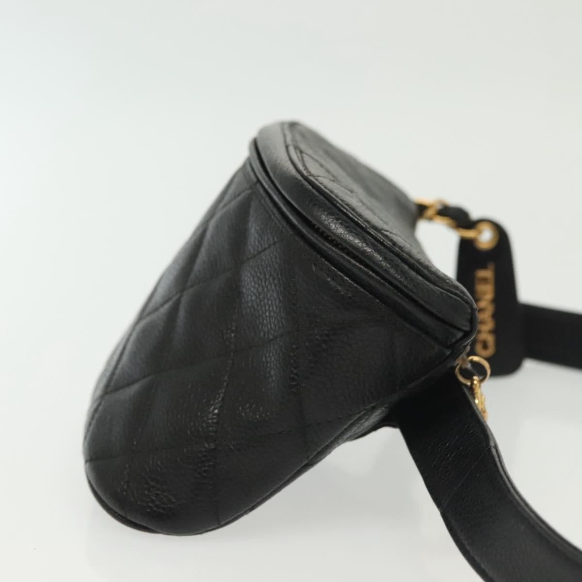 Chanel Vintage Zip Belt Bag Quilted Caviar Black Leather Clutche & Pouche Bag (Pre-Owned)