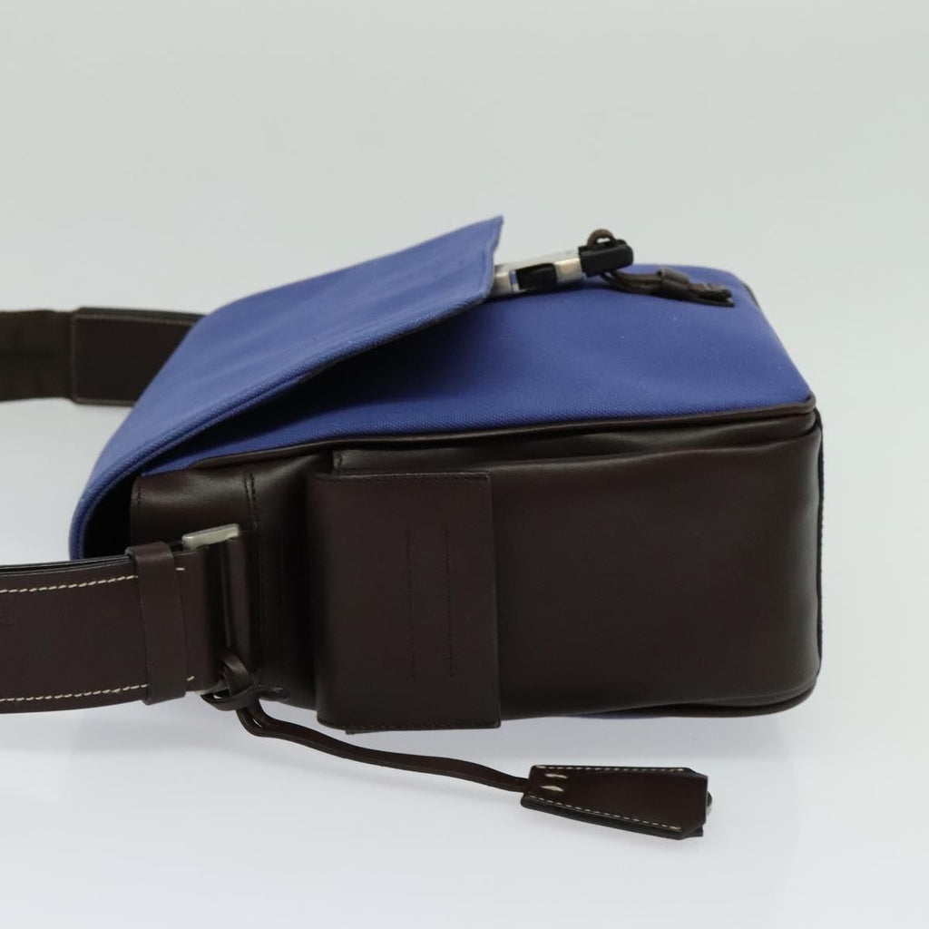 Prada Impunturato Buckle Flap Messenger Bag Canvas Blue Canvas Shoulder Bag Bag (Pre-Owned)