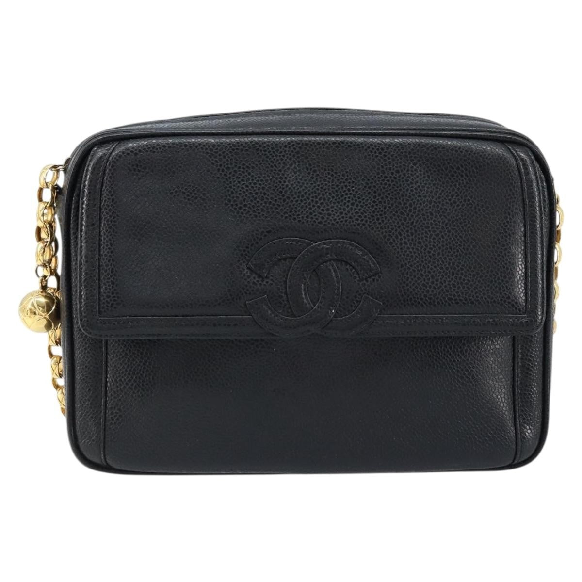 Chanel Vintage Front Pocket Cc Camera Bag Caviar Black Leather Shoulder Bag Bag (Pre-Owned)