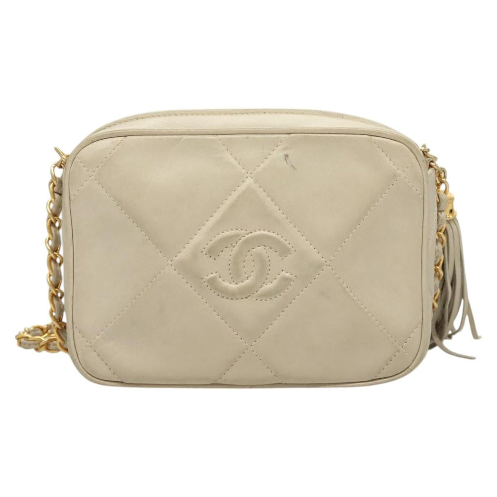 Chanel Vintage Diamond Cc Camera Bag Quilted Lambskin Beige Leather Shoulder Bag Bag (Pre-Owned)