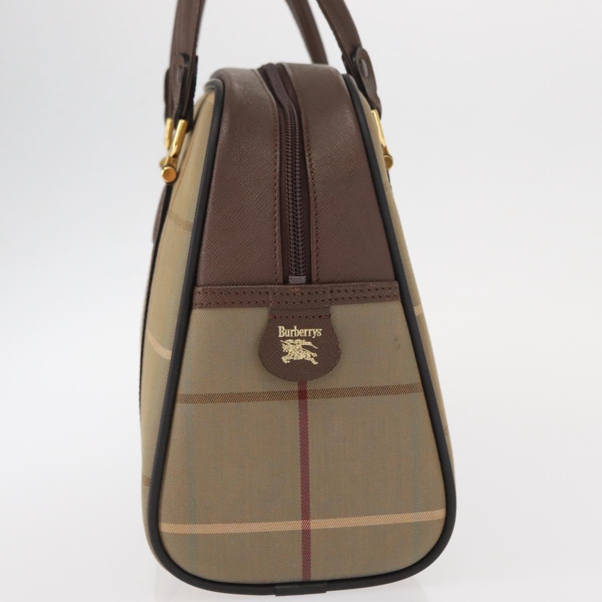 Burberry Nova Check Boston Bag Canvas Beige Canvas Handbag (Pre-Owned)