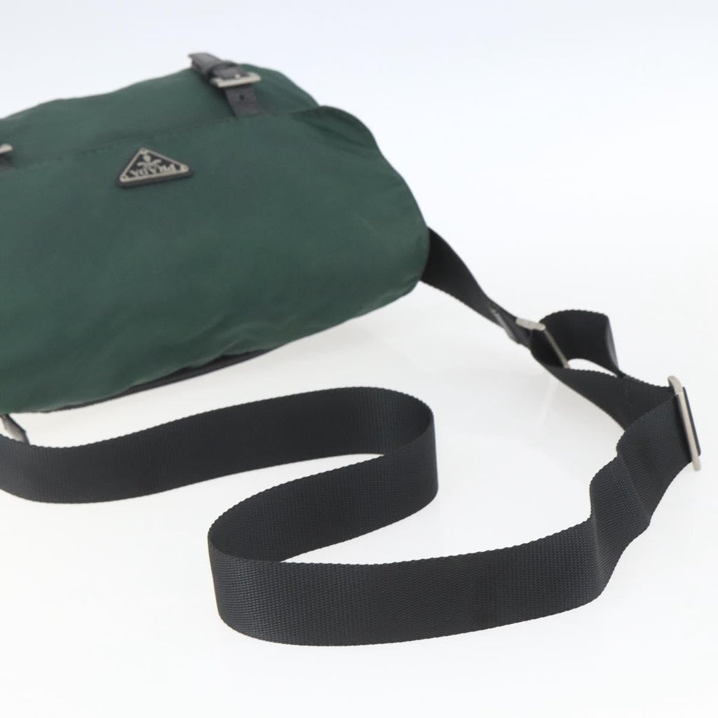 Prada Double Buckle Flap Messenger Bag Tessuto Green Nylon Shoulder Bag Bag (Pre-Owned)