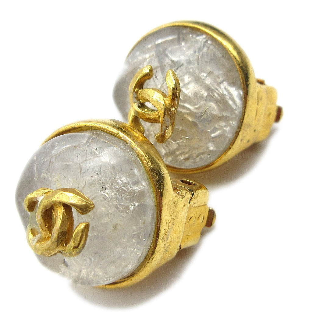 Chanel Vintage Cc Round Button Clip-On Earrings Metal Gold Gold_Plated Earrings Jewelry (Pre-Owned)
