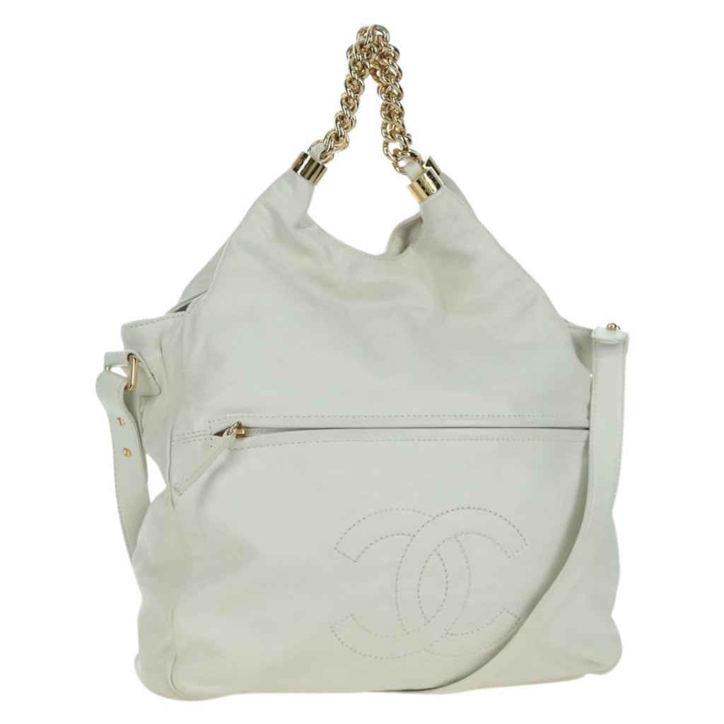 Chanel Rodeo Drive Hobo Leather White Leather Handbag (Pre-Owned)
