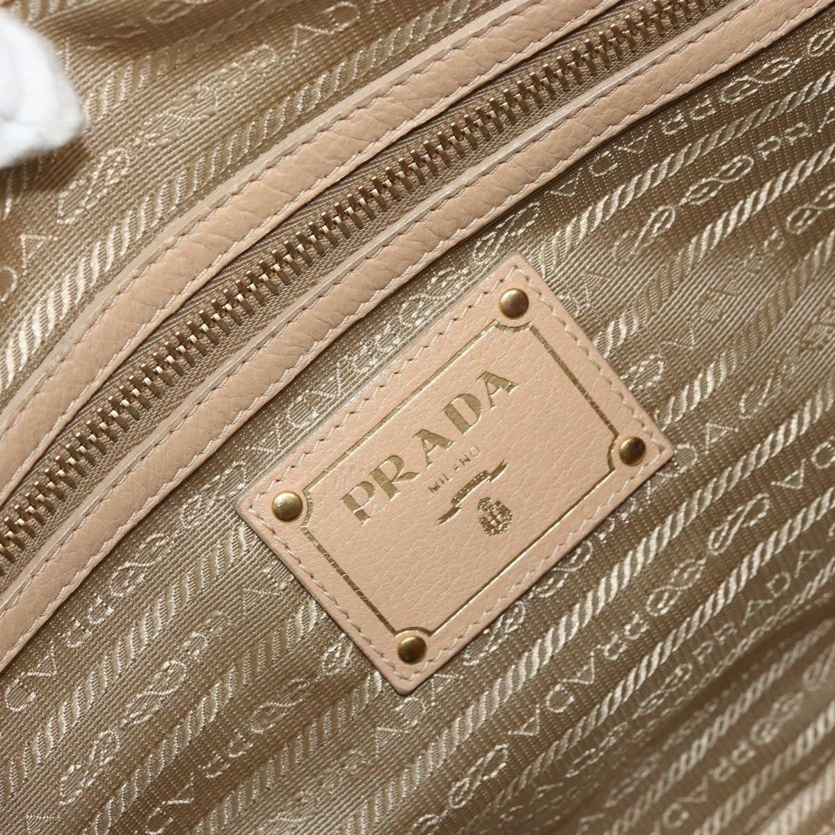 Prada Front Zip Convertible Satchel Cervo Leather Beige Leather Handbag (Pre-Owned)
