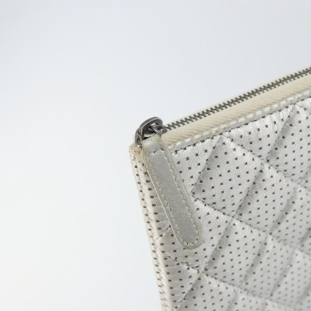 Chanel O Case Clutch Quilted Perforated Lambskin Silver Leather Clutche & Pouche Bag (Pre-Owned)