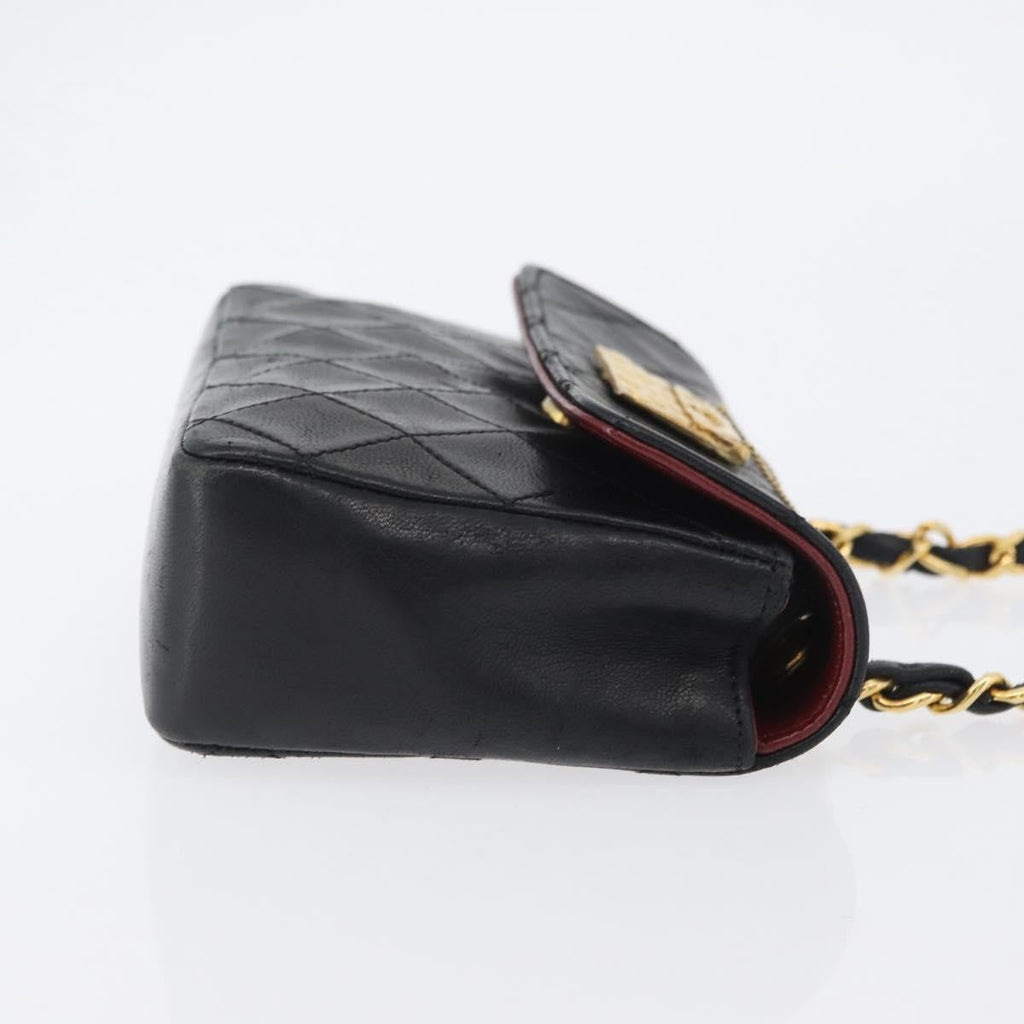 Chanel Vintage Square Cc Flap Bag Quilted Lambskin Black Leather Shoulder Bag Bag (Pre-Owned)
