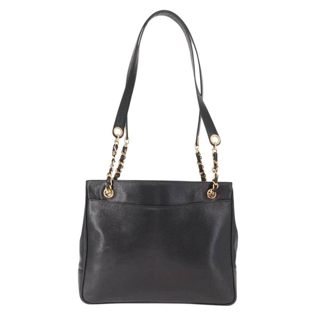 Chanel Vintage Cc Chain Tote Caviar Black Leather Tote Bag Bag (Pre-Owned)
