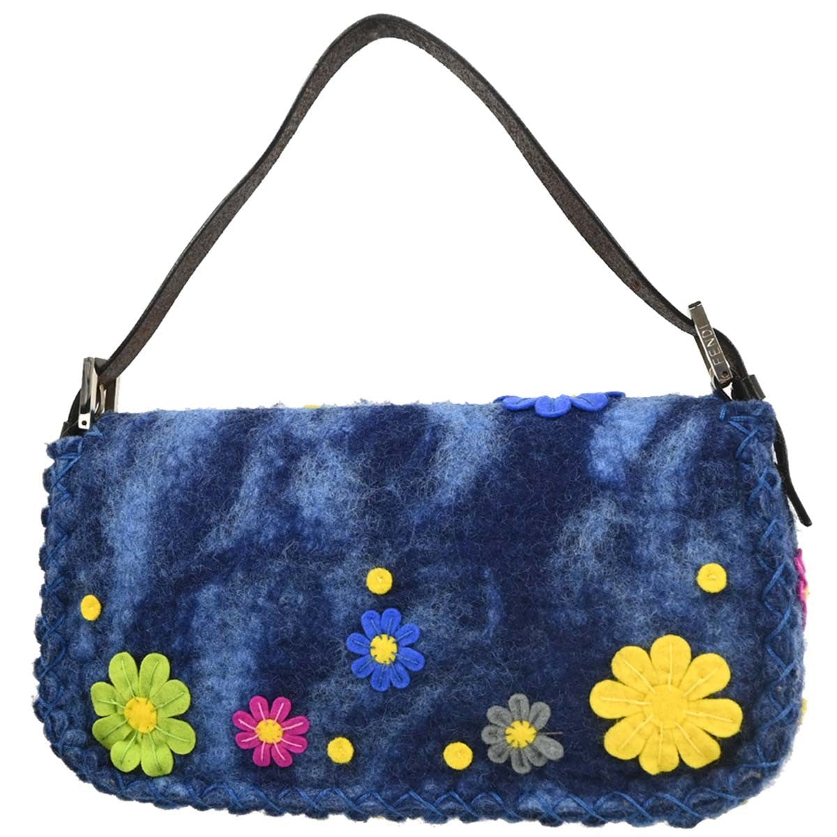 Fendi Baguette Bag Patent Blue Felt,Leather Handbag (Pre-Owned)