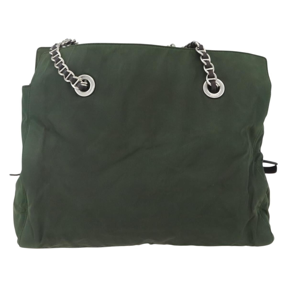 Prada Re-Edition 1995 Chain Tote Quilted Re-Nylon Khaki Nylon Shoulder Bag Bag (Pre-Owned)