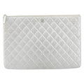 Chanel O Case Clutch Quilted Perforated Lambskin Silver Leather Clutche & Pouche Bag (Pre-Owned)